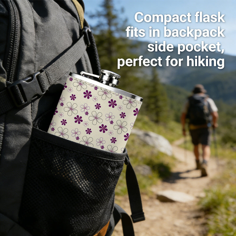 Repeating purple floral dot pattern Stainless Steel Mini Flask - Design for Valentine's Day, Christmas, Father's Day Gifts - Ideal for Him, Dad, Boyfriend (Compact Travel-Ready)