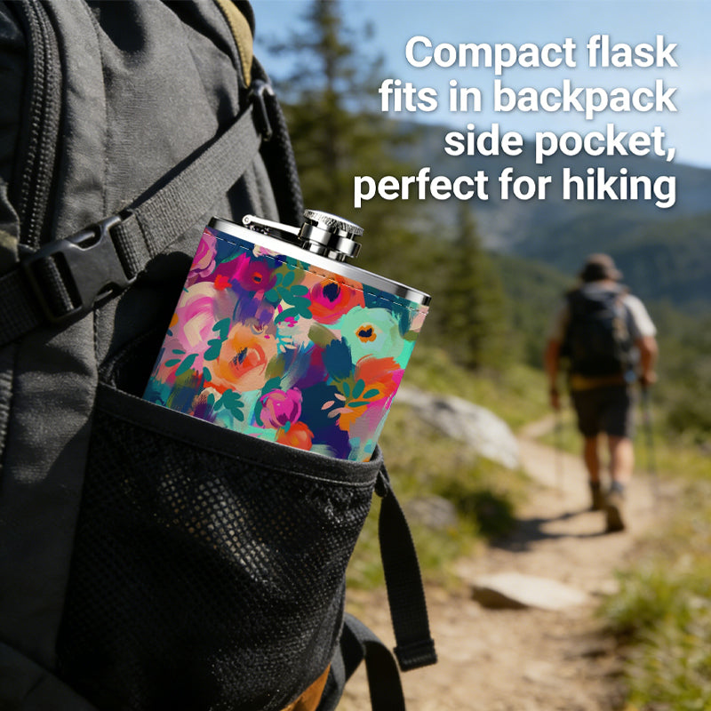 Colorful floral pattern Stainless Steel Mini Flask - Design for Valentine's Day, Christmas, Father's Day Gifts - Ideal for Him, Dad, Boyfriend (Compact Travel-Ready)