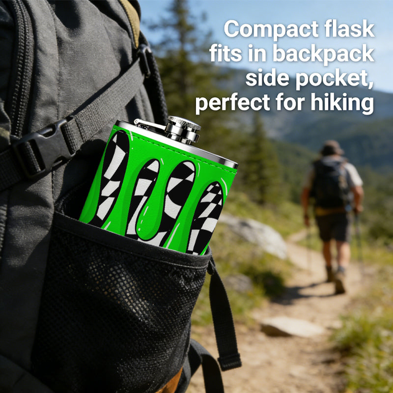 Green slime on checkered background Stainless Steel Mini Flask - Design for Valentine's Day, Christmas, Father's Day Gifts - Ideal for Him, Dad, Boyfriend (Compact Travel-Ready)