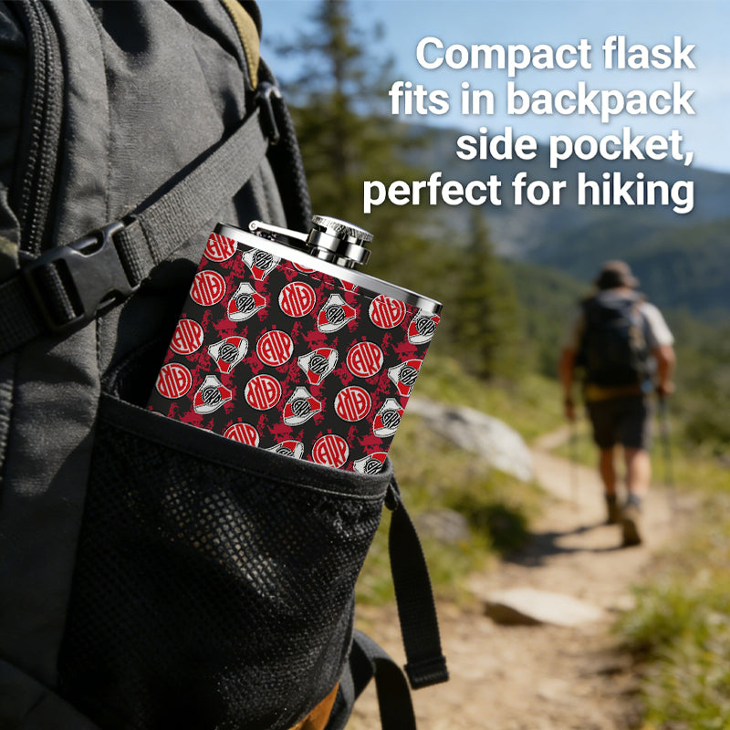 Pattern of red strawberries and silver triangles 8oz Portable Stainless Steel Hip Flask - Juice Flask - Perfect Gift - Unique Whiskey Flask for Women, Wine Pot Metal - Ideal stainless steel flask for all outdoor activities