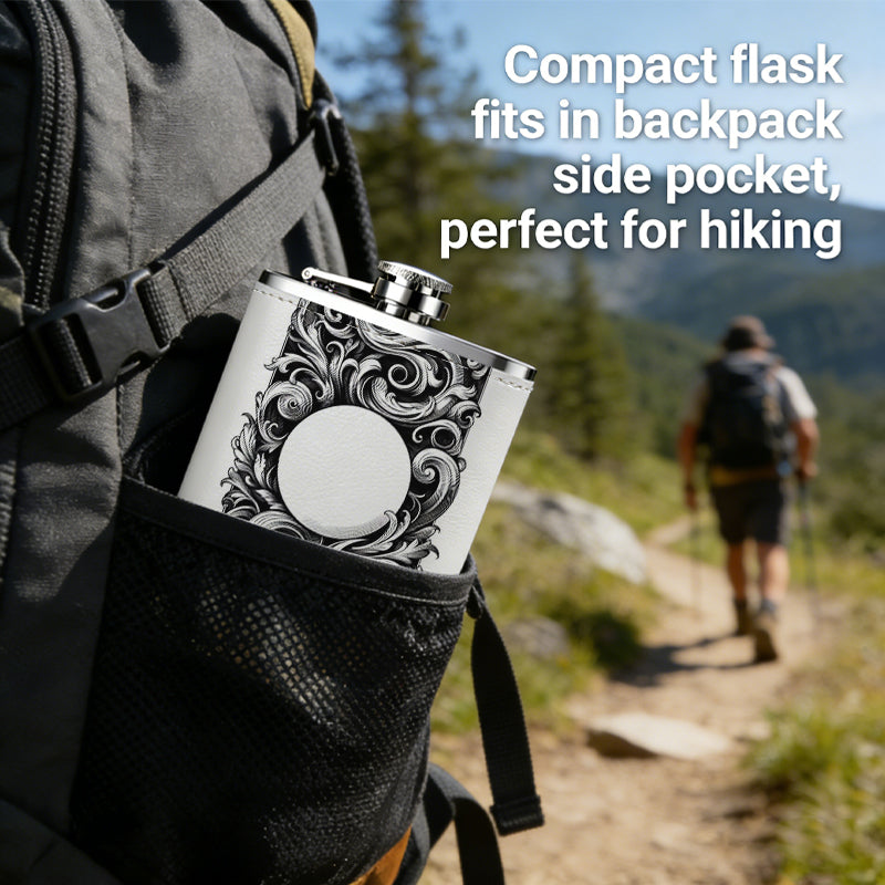 Rectangular carved hollow scroll decorative frame 304 Stainless Steel 8oz Hip Flask Portable Leak-Proof Pocket Whiskey Flask for Outdoor Camping Hiking