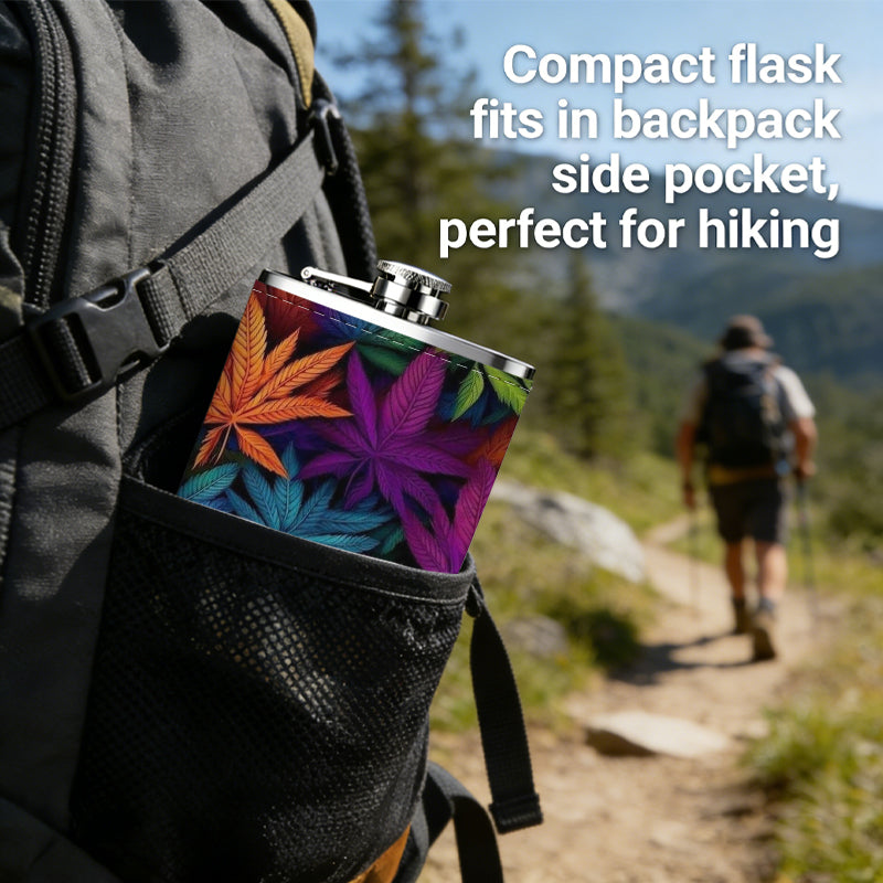Colorful rainbow tropical leaves One 8oz Flask – Carries Whiskey, Wine & Juice, Portable Outdoor Gift for Friends