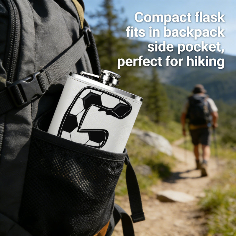 Letter E with soccer pattern 8oz Stainless Steel Whiskey Flask with Fashionable pattern print Design - Portable Outdoor Camping & Hunting Flask, Perfect for Tequila, Whiskey, and Spirits - Unique Father'S Day Christmas Gift