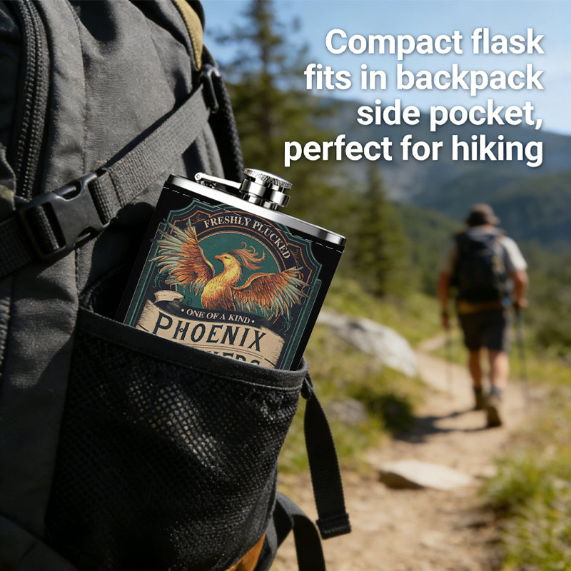 Phoenix feathers logo badge 1pc Stainless Steel Flask 8oz -Fashionable patterns Design, Ideal for Dad, Grandpa, Uncle, Hunting Enthusiasts, Birthday, Party, Christmas, Halloween Gifts