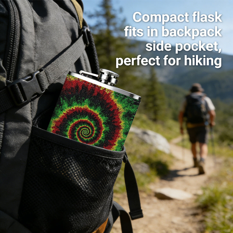 Spiral pattern in red and green Stainless Steel Mini Flask 8oz Portable Travel Drinkware, Unique Gift for Golf Enthusiasts, Outdoor Activities, Parties & Special Occasions