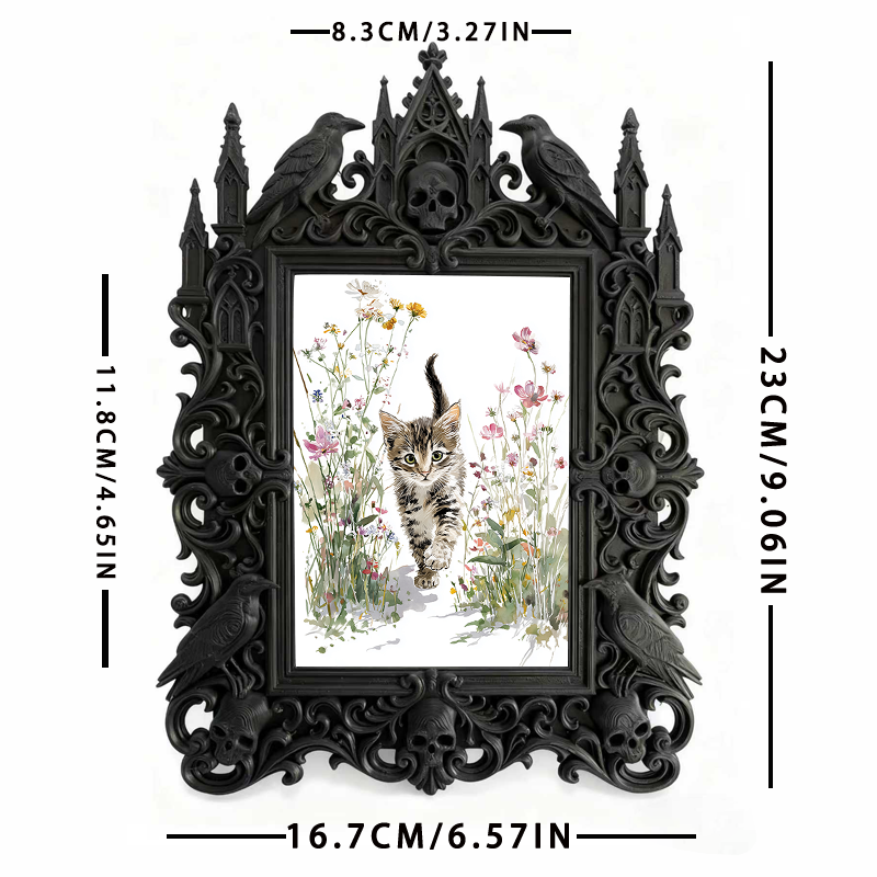 Gothic Dark-style Photo Frame | Script Murder Immersive Room Decor, Photo Ornament, Wall-mountable & Tabletop, Waterproof Plastic Frame