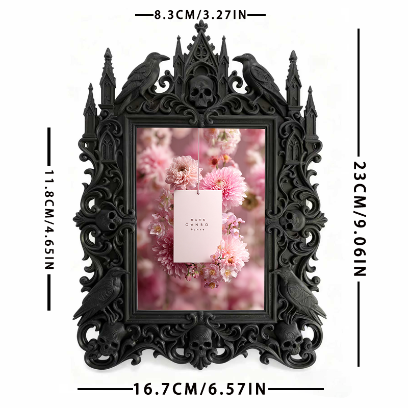 Gothic Dark-style Photo Frame | Pet Memorial Corner Decor, Photo Ornament, Wall-mountable & Tabletop, Waterproof Plastic Frame