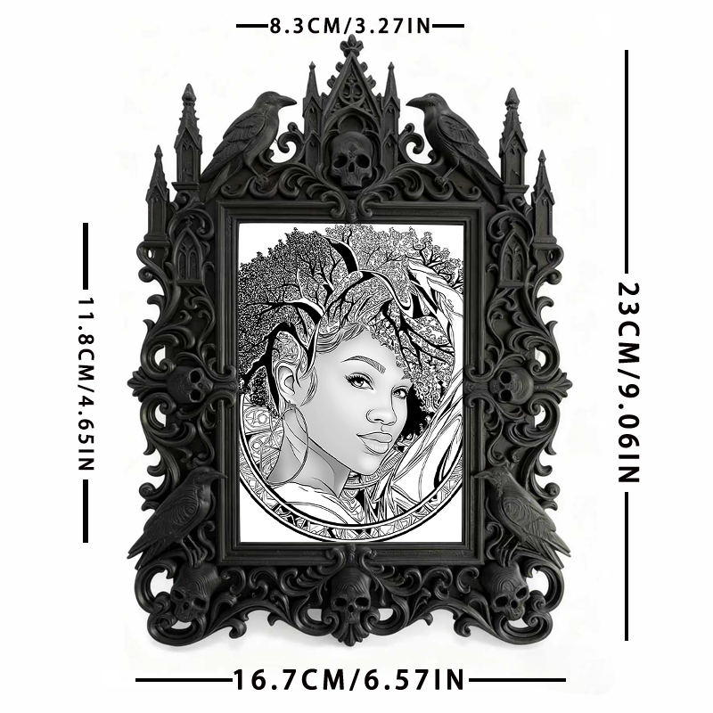 Gothic Dark-style Photo Frame | Dark Academia Book Club Meeting Table Decor, Photo Ornament, Wall-mountable & Tabletop, Waterproof Plastic F