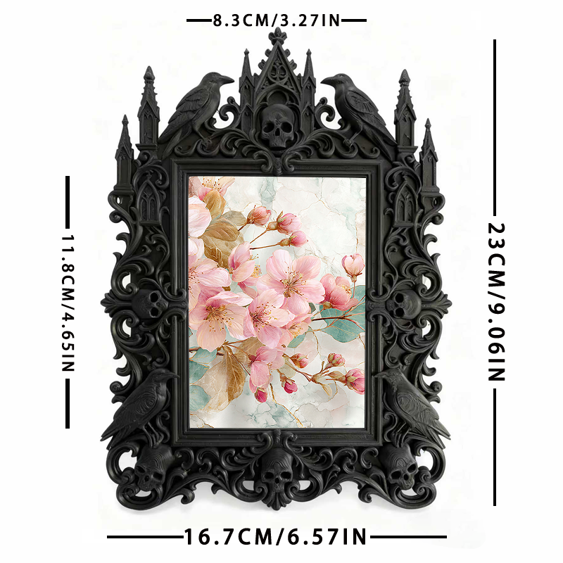 Gothic Dark-style Photo Frame | Dark Academia Library Study Carrel Decor, Photo Ornament, Wall-mountable & Tabletop, Waterproof Plastic Fram