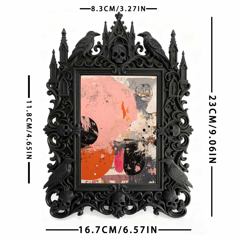Gothic Dark-style Photo Frame | Dark Academia Book Club Meeting Table Decor, Photo Ornament, Wall-mountable & Tabletop, Waterproof Plastic F