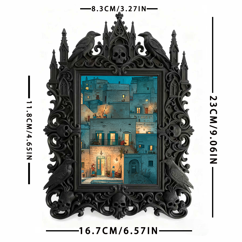 Gothic Dark-style Photo Frame | Horror Book Club Meeting Table Decor, Photo Ornament, Wall-mountable & Tabletop, Waterproof Plastic Frame