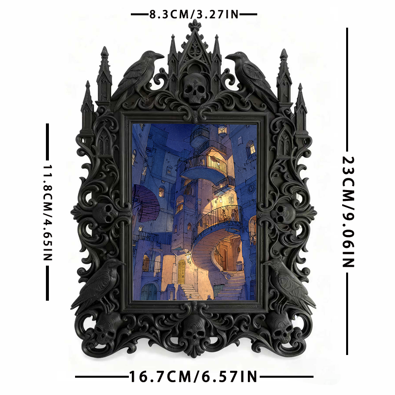 Trendy Gothic Dark-style Photo Frame | Horror Movie Theater Lobby Decor, Photo Ornament, Dual-use Display, Waterproof Fun Plastic Frame