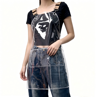 Transparent TPU waterproof apron for high-end salons, specially designed for hairdressers. It features a hair dyeing, perming, styling and cutting service. It is a non-staining work uniform
