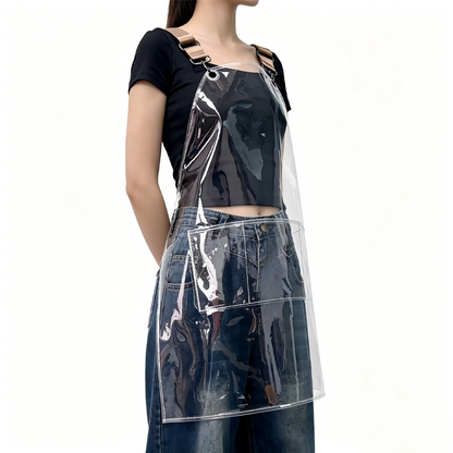 Transparent TPU waterproof apron for high-end salons, specially designed for hairdressers. It features a hair dyeing, perming, styling and cutting service. It is a non-staining work uniform