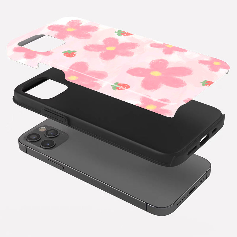 ピンクの花柄スマホケース- 耐久性、衝撃吸収性、トレンドの保護機能 - iPhone 16、15、14、13、12、11、Plus、Pro、Max と互換性があり、男性にも女性にも最適です。