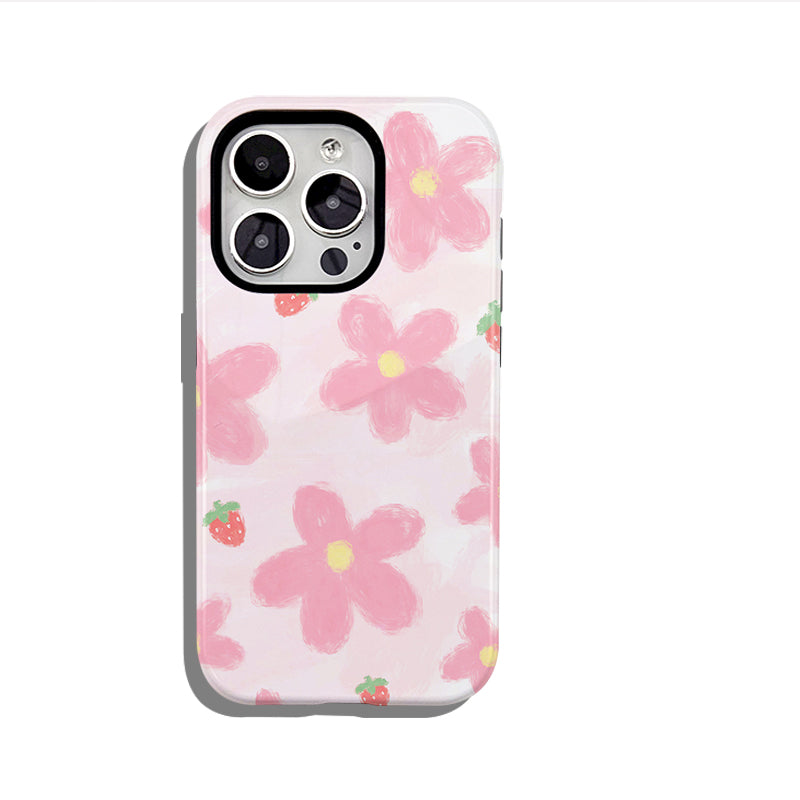 ピンクの花柄スマホケース- 耐久性、衝撃吸収性、トレンドの保護機能 - iPhone 16、15、14、13、12、11、Plus、Pro、Max と互換性があり、男性にも女性にも最適です。