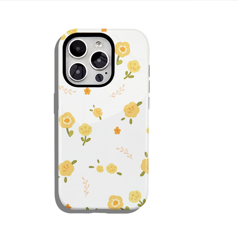 黄色の花柄スマホケース- 耐久性、衝撃吸収性、トレンドの保護機能 - iPhone 16、15、14、13、12、12、Plus、Pro、Max と互換性があり、男性にも女性にも最適です。