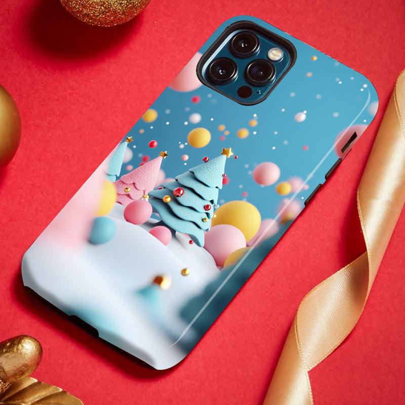 クリスマスツリー柄スマホケース- 耐久性、衝撃吸収性、トレンドの保護機能 - iPhone 16、15、14、13、12、12、Plus、Pro、Max と互換性があり、男性にも女性にも最適です。