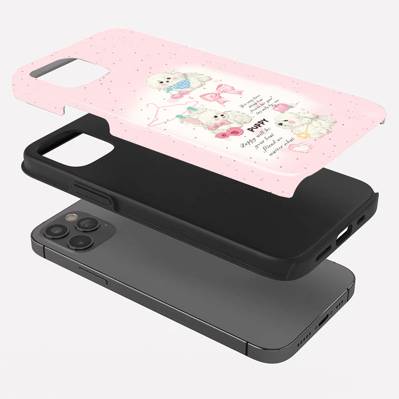 "パピーのイラストデザイン"スマホケース- 耐久性、衝撃吸収性、トレンドの保護機能 - iPhone 16、15、14、13、12、12、Plus、Pro、Max と互換性があり、男性にも女性にも最適です。