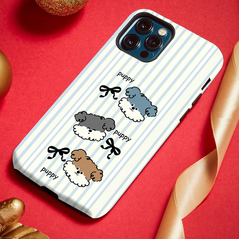 "パピーのイラストデザイン"スマホケース- 耐久性、衝撃吸収性、トレンドの保護機能 - iPhone 16、15、14、13、12、12、Plus、Pro、Max と互換性があり、男性にも女性にも最適です。