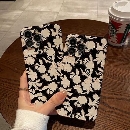 Elegant White Floral on Blackphone case for iPhone/16/15/14/13/12/19/Plus/Pro/Max Hot sale wholesale customizable pattern cases