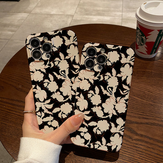 Elegant White Floral on Blackphone case for iPhone/16/15/14/13/12/19/Plus/Pro/Max Hot sale wholesale customizable pattern cases