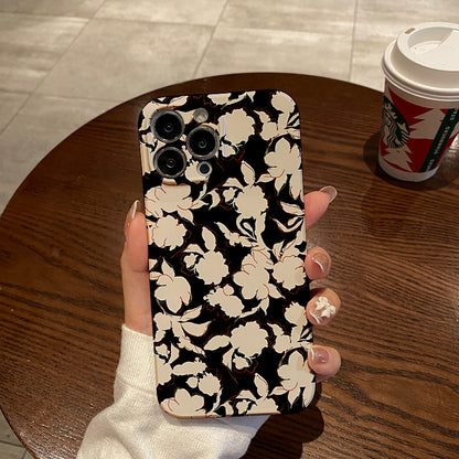 Elegant White Floral on Blackphone case for iPhone/16/15/14/13/12/19/Plus/Pro/Max Hot sale wholesale customizable pattern cases