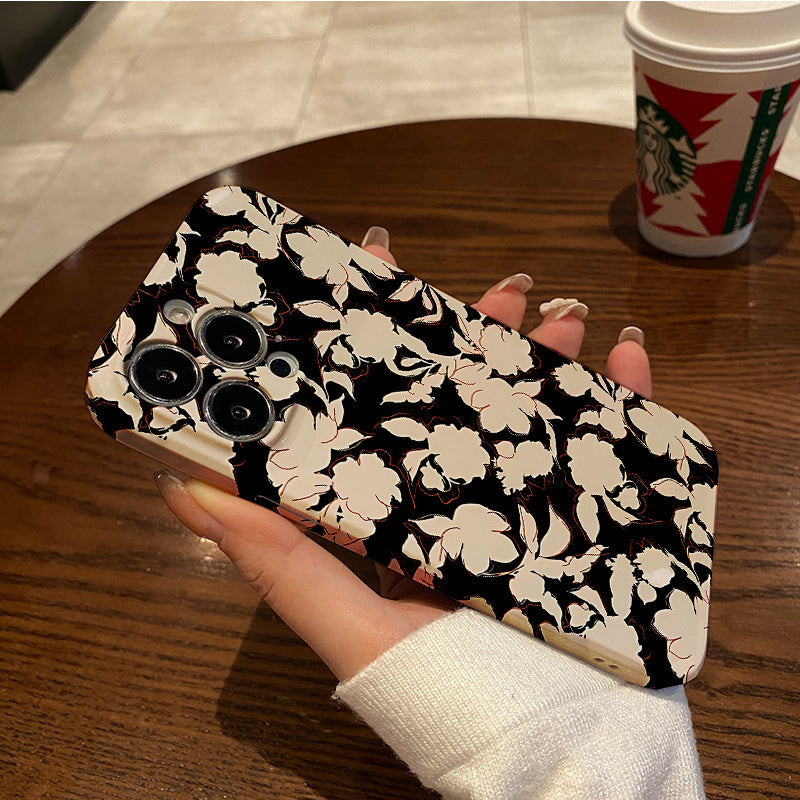 Elegant White Floral on Blackphone case for iPhone/16/15/14/13/12/19/Plus/Pro/Max Hot sale wholesale customizable pattern cases