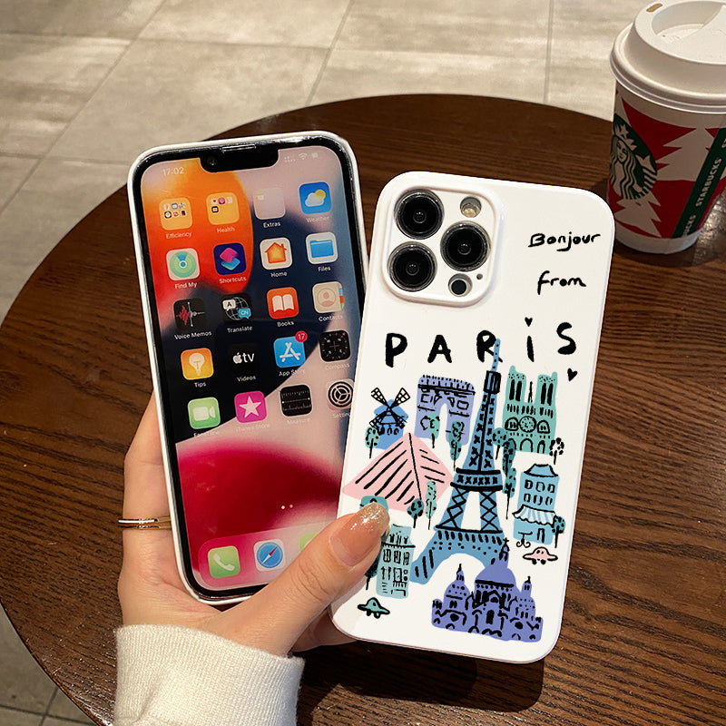 Parisian Landmarks Sketchphone case for iPhone/16/15/14/13/12/48/Plus/Pro/Max Hot sale wholesale customizable pattern cases