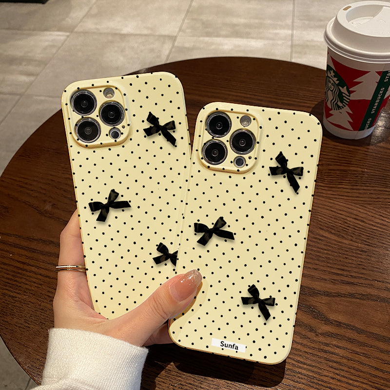 Polka Dots with Black Bows Designphone case for iPhone/16/15/14/13/12/72/Plus/Pro/Max Hot sale wholesale customizable pattern cases