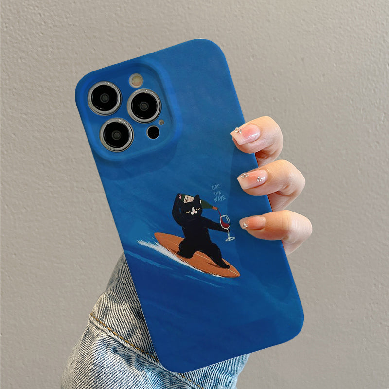 Cool Cat Surfing with Winephone case for iPhone/16/15/14/13/12/86/Plus/Pro/Max Hot sale wholesale customizable pattern cases