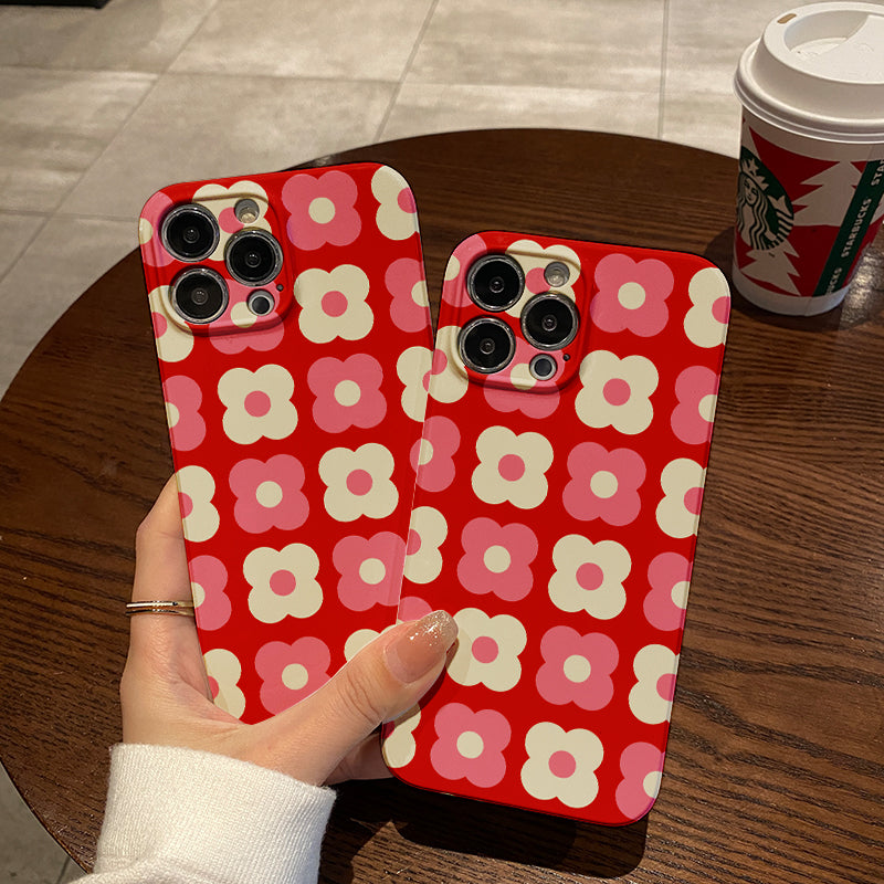 Pink and Beige Flowers on a Red Backgroundphone case for iPhone/16/15/14/13/12/91/Plus/Pro/Max Hot sale wholesale customizable pattern cases