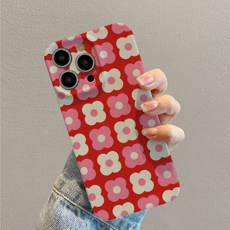 Pink and Beige Flowers on a Red Backgroundphone case for iPhone/16/15/14/13/12/91/Plus/Pro/Max Hot sale wholesale customizable pattern cases