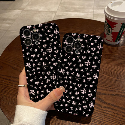 Delicate Pink Floral Pattern on Black Backgroundphone case for iPhone/16/15/14/13/12/115/Plus/Pro/Max Hot sale wholesale customizable pattern cases