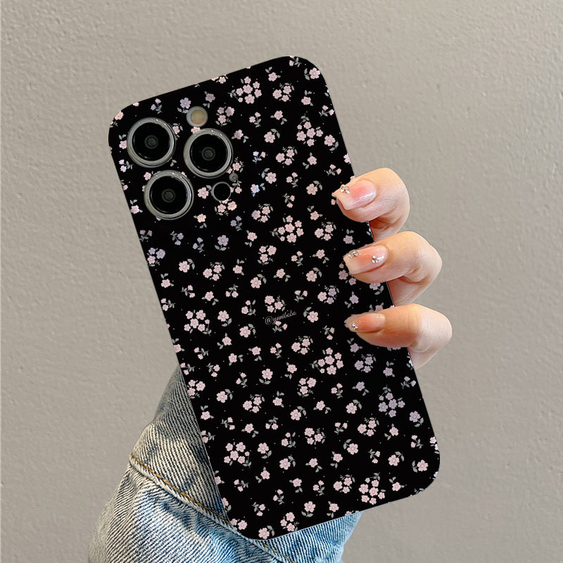 Delicate Pink Floral Pattern on Black Backgroundphone case for iPhone/16/15/14/13/12/115/Plus/Pro/Max Hot sale wholesale customizable pattern cases