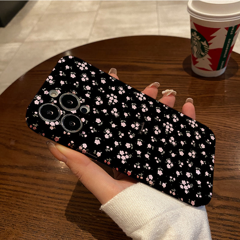 Delicate Pink Floral Pattern on Black Backgroundphone case for iPhone/16/15/14/13/12/115/Plus/Pro/Max Hot sale wholesale customizable pattern cases