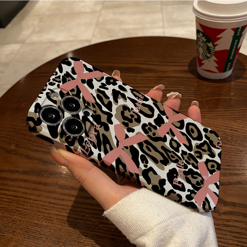 Pink Bows on Leopard Printphone case for iPhone/16/15/14/13/12/117/Plus/Pro/Max Hot sale wholesale customizable pattern cases