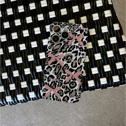 Pink Bows on Leopard Printphone case for iPhone/16/15/14/13/12/117/Plus/Pro/Max Hot sale wholesale customizable pattern cases