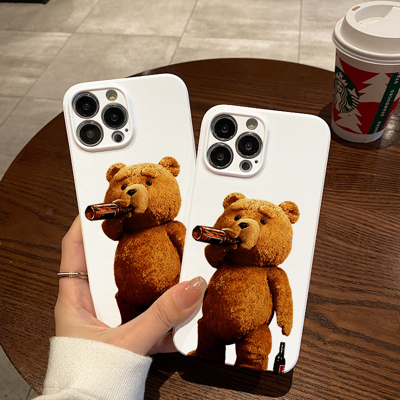 Teddy Bear Drinking Beerphone case for iPhone/16/15/14/13/12/133/Plus/Pro/Max Hot sale wholesale customizable pattern cases