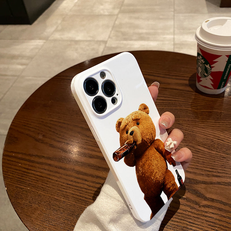 Teddy Bear Drinking Beerphone case for iPhone/16/15/14/13/12/133/Plus/Pro/Max Hot sale wholesale customizable pattern cases