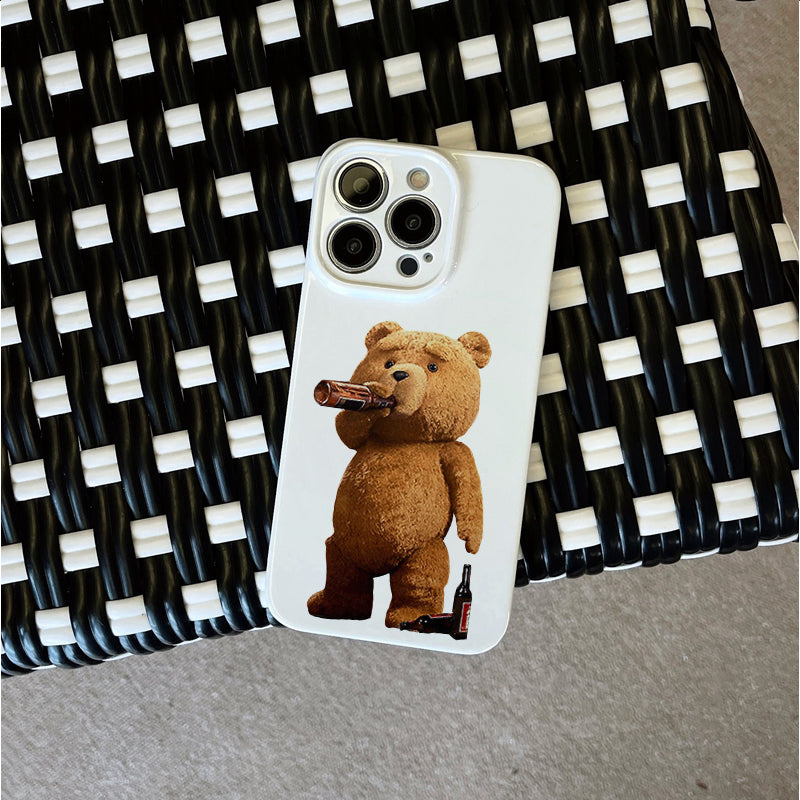 Teddy Bear Drinking Beerphone case for iPhone/16/15/14/13/12/133/Plus/Pro/Max Hot sale wholesale customizable pattern cases