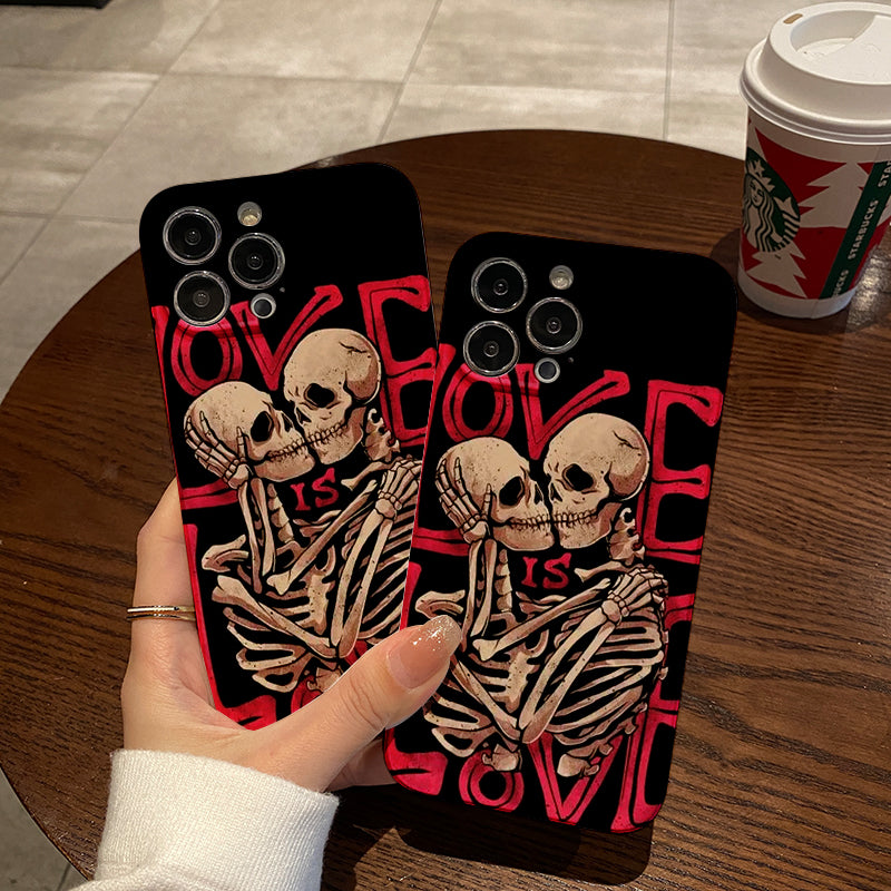 Skeletons Embracing with Love Messagephone case for iPhone/16/15/14/13/12/136/Plus/Pro/Max Hot sale wholesale customizable pattern cases