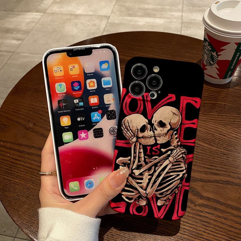 Skeletons Embracing with Love Messagephone case for iPhone/16/15/14/13/12/136/Plus/Pro/Max Hot sale wholesale customizable pattern cases