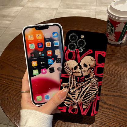 Skeletons Embracing with Love Messagephone case for iPhone/16/15/14/13/12/136/Plus/Pro/Max Hot sale wholesale customizable pattern cases