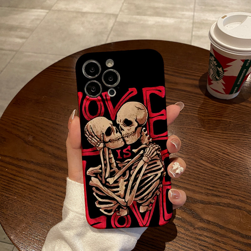 Skeletons Embracing with Love Messagephone case for iPhone/16/15/14/13/12/136/Plus/Pro/Max Hot sale wholesale customizable pattern cases