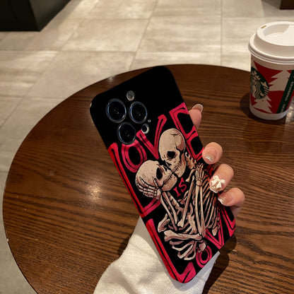 Skeletons Embracing with Love Messagephone case for iPhone/16/15/14/13/12/136/Plus/Pro/Max Hot sale wholesale customizable pattern cases