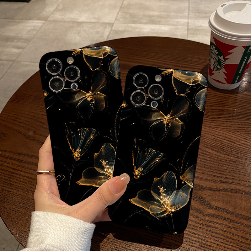 Golden Butterflies and Flowers on Black Backgroundphone case for iPhone/16/15/14/13/12/142/Plus/Pro/Max Hot sale wholesale customizable pattern cases