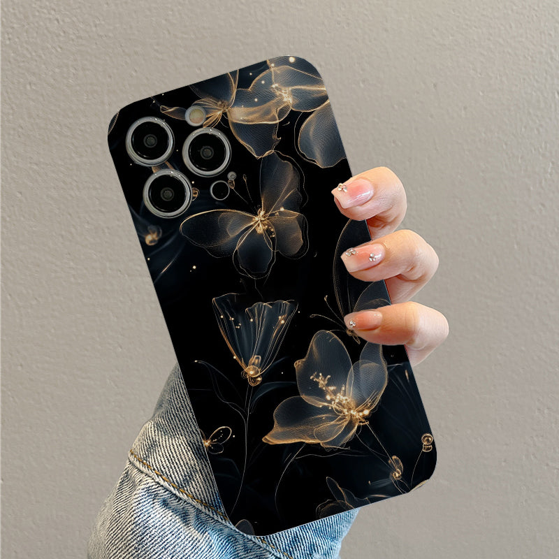 Golden Butterflies and Flowers on Black Backgroundphone case for iPhone/16/15/14/13/12/142/Plus/Pro/Max Hot sale wholesale customizable pattern cases