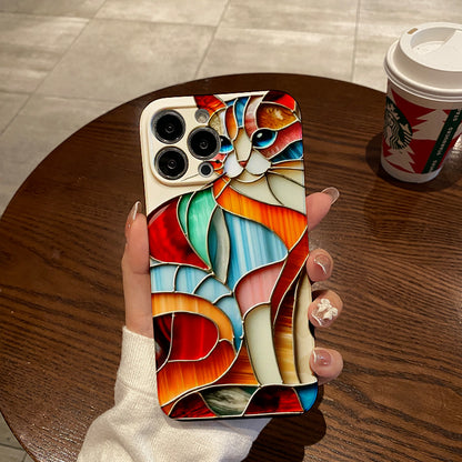 Colorful Stained - Glass Catphone case for iPhone/16/15/14/13/12/160/Plus/Pro/Max Hot sale wholesale customizable pattern cases