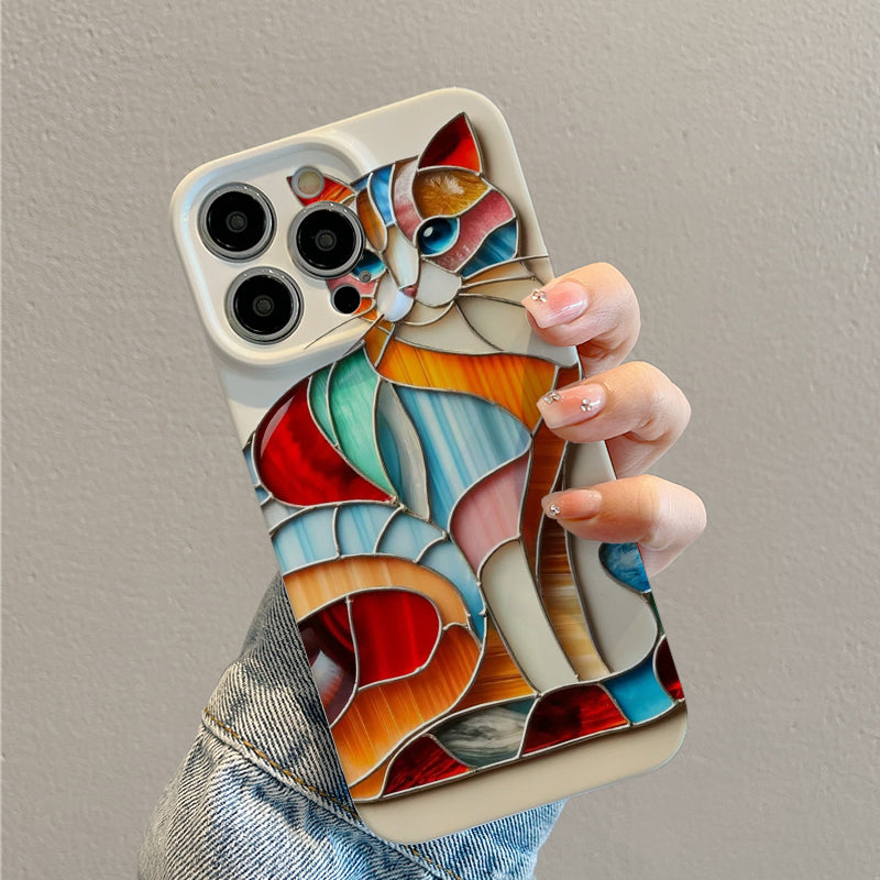 Colorful Stained - Glass Catphone case for iPhone/16/15/14/13/12/160/Plus/Pro/Max Hot sale wholesale customizable pattern cases